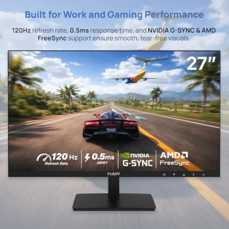 شاشة ألعاب F27IPX مقاس 27 بوصة، شاشة FHD 1920×1080 IPS، معدل تحديث 120 هرتز، 0.5 مللي ثانية MPRT، متوافقة مع G-Sync وFreeSync، مكبرات صوت مدمجة، شاشة مسطحة، كمبيوتر شخصي ووحدة تحكم جاهزة - أسود - Image 2