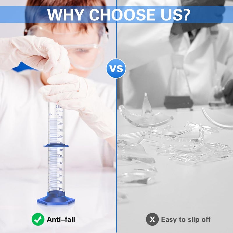 Qesdaoxu Thick Glass Graduated Cylinder Measuring Liquid Lab Cylinders with Anti-Falling Plastic Base and Bumper Guards and Glass Dropper (Glass, 250ML) - Image 4