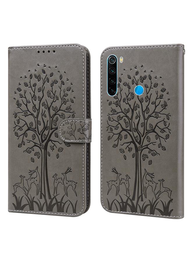 The Bros Case For Xiaomi Redmi Note 8 2021 / Note 8 Tree & Deer Pattern Pressed Flip Leather Phone Case
