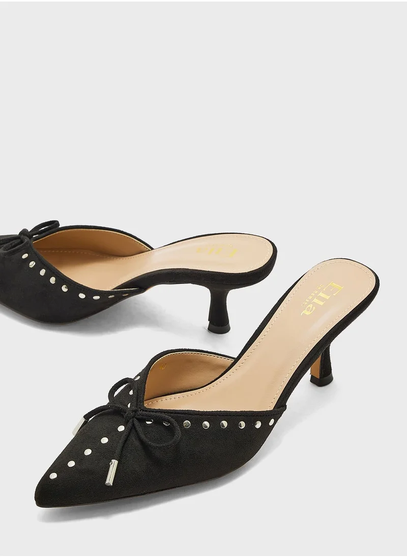 ايلا Studded Low Heel Mule With Bow