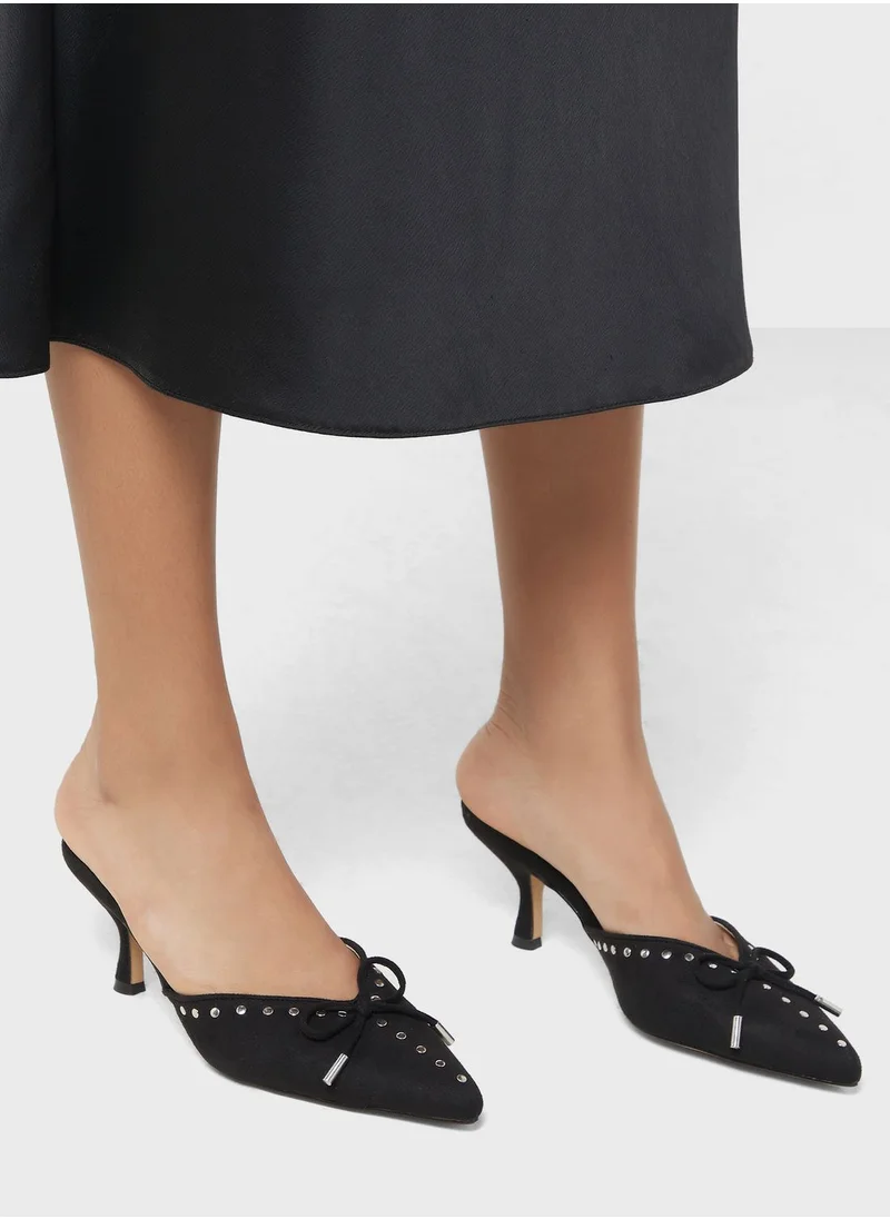 ايلا Studded Low Heel Mule With Bow