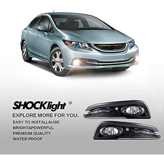 Shocklight Driving Fog Lights Compatible With 2013 2014 2015 Honda Civic Driving Fog Lamps  Switch - Image 3