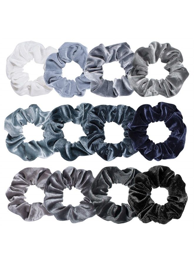Whaline 12Pcs Blue Gray Theme Hair Scrunchies Velvet Elastics Scrunchy Bobbles Soft Hair Bands Hair Ties Hair Accessories for Girls, Women - Image 1