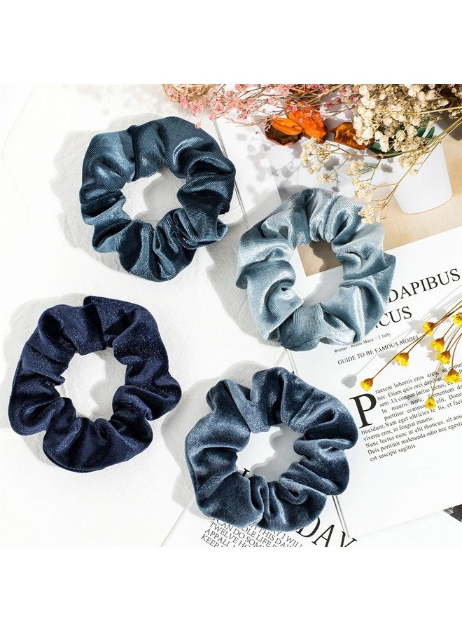 Whaline 12Pcs Blue Gray Theme Hair Scrunchies Velvet Elastics Scrunchy Bobbles Soft Hair Bands Hair Ties Hair Accessories for Girls, Women - Image 4