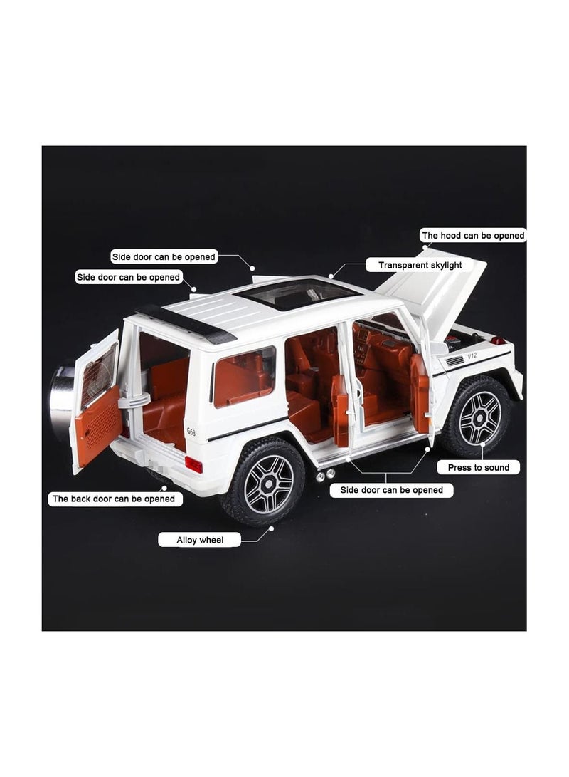 1:24 Casting Model Kit for Mercedes-Benz G63 AMG Big G Sound and Light Pull Back Car Alloy Model Toys Decorative Ornaments (White)