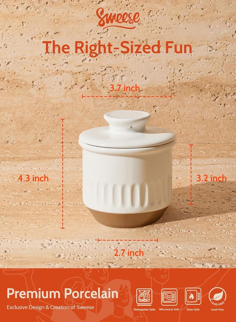 Sweese وعاء زبدة فرنسي مزخرف مع ماء، حافظة زبدة خزفية مع غطاء للكونتر، طبق زبدة أبيض عتيق وأصفر، آمن في غسالة الصحون والميكروويف - Image 3
