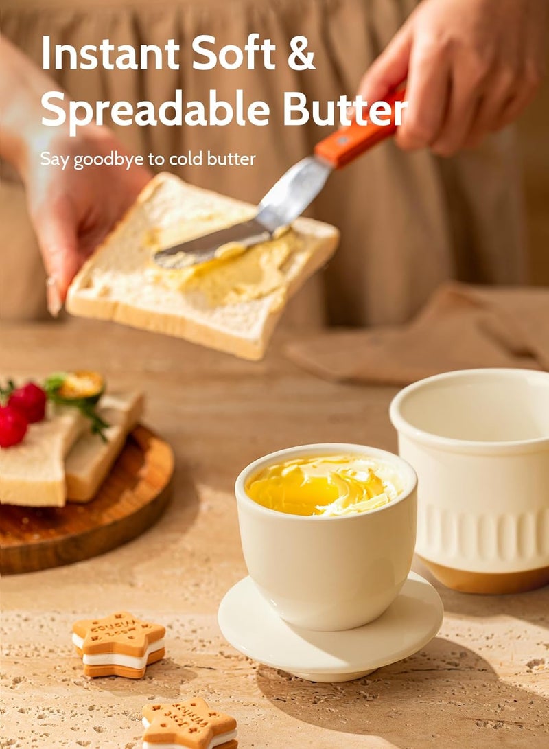 Sweese وعاء زبدة فرنسي مزخرف مع ماء، حافظة زبدة خزفية مع غطاء للكونتر، طبق زبدة أبيض عتيق وأصفر، آمن في غسالة الصحون والميكروويف - Image 5