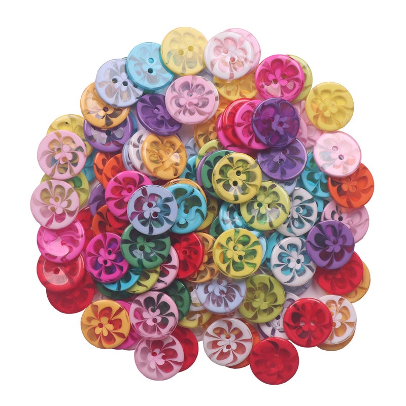 Yaka200 Pcs Mixed Resin Flowers Button/Sewing Lots Buttons 2 Hole Baby Sewing Diy Crafts Children'S Manual Button Painting  Diy Handmade Ornament - Image 1