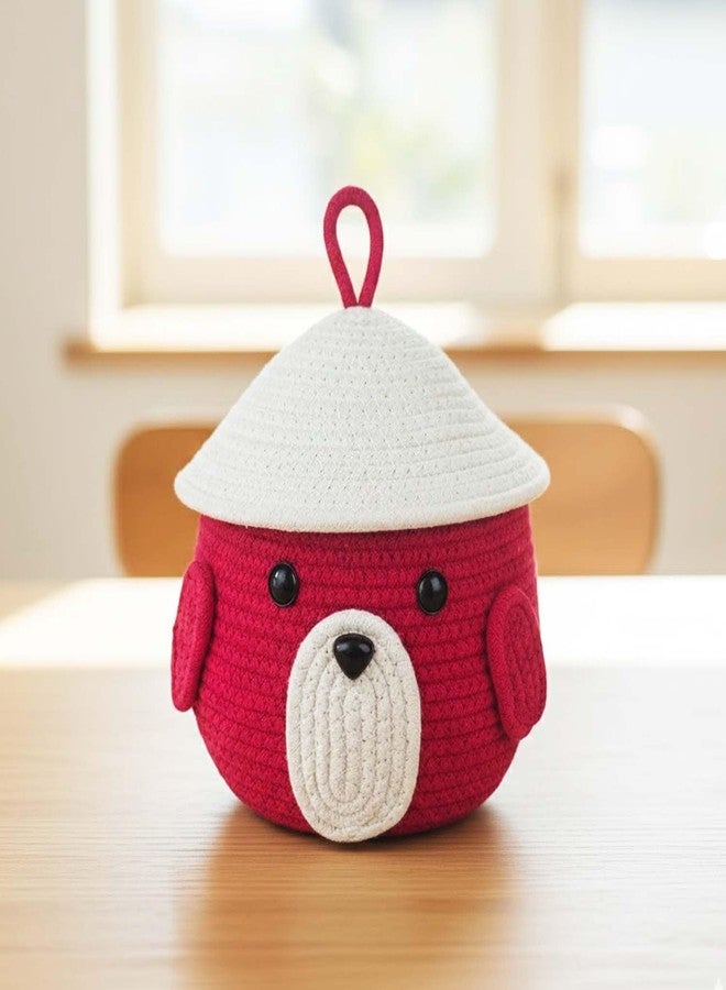 BIANCO Cute Animal Face Rope Storage Basket with Lid for Kids | Premium Magenta Cotton Rope Nursery Organizer for Toys, Baby Essentials, Bathroom & Home Décor | Soft & Durable Handcrafted Basket - Image 1