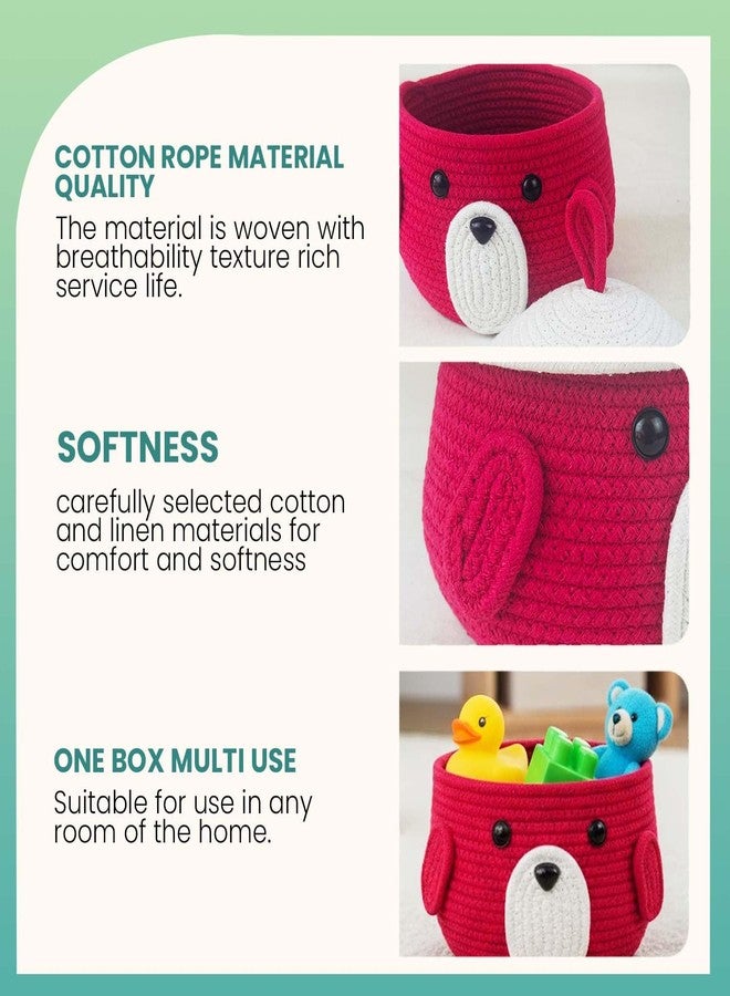 BIANCO Cute Animal Face Rope Storage Basket with Lid for Kids | Premium Magenta Cotton Rope Nursery Organizer for Toys, Baby Essentials, Bathroom & Home Décor | Soft & Durable Handcrafted Basket - Image 5