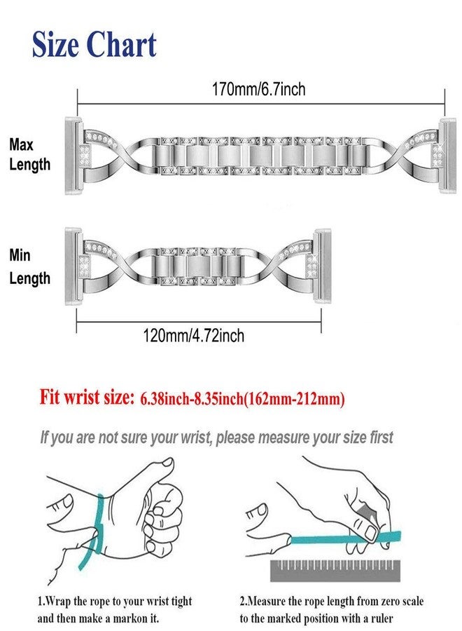Sankel Compatible for Fitbit Versa 4/3 & Sense 2 Bands, Women's Metal Replacement Chain Bling Jewelry Bracelet Rhinestone Strap Wristband for Fitbit Versa 4/3 & Sense 2 (Silver) - Image 3