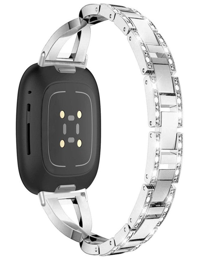 Sankel Compatible for Fitbit Versa 4/3 & Sense 2 Bands, Women's Metal Replacement Chain Bling Jewelry Bracelet Rhinestone Strap Wristband for Fitbit Versa 4/3 & Sense 2 (Silver) - Image 2