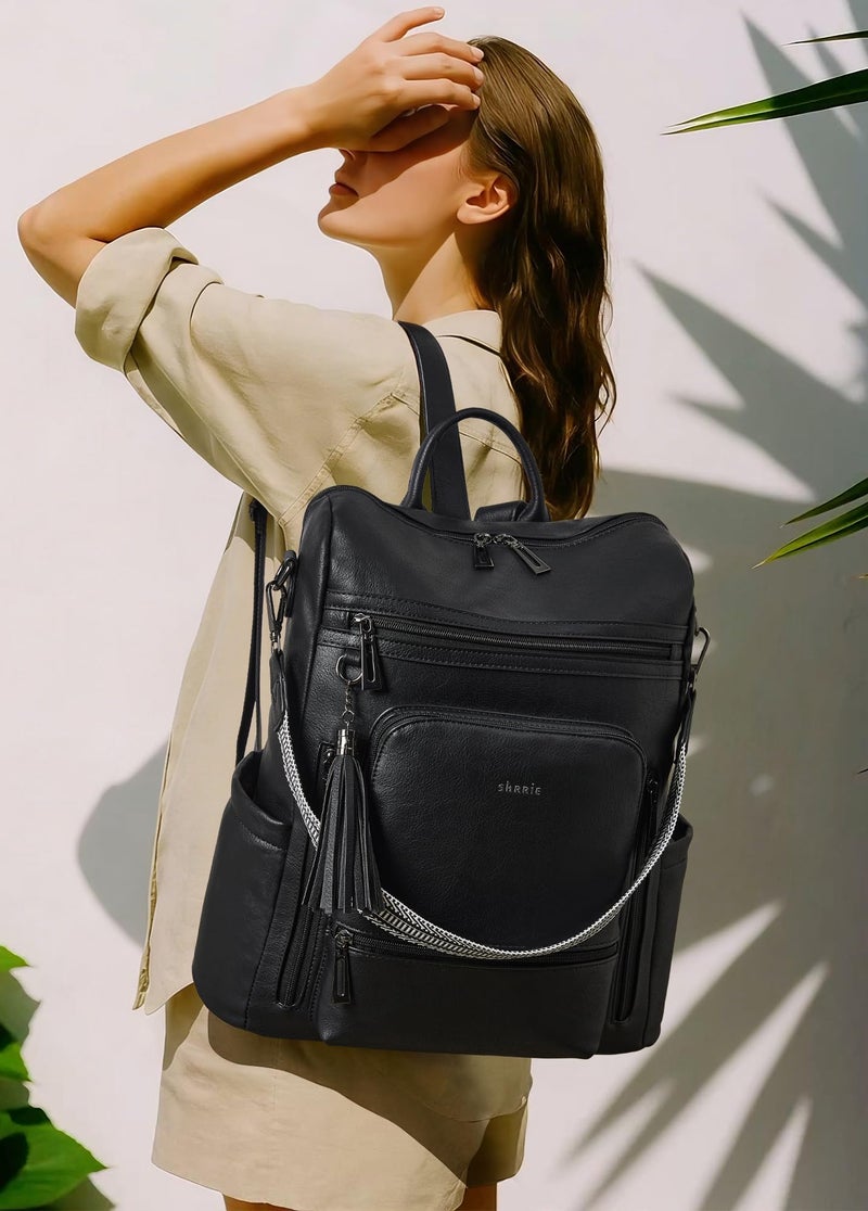 Shrrie Vegan Leather Laptop Backpack for Women 15.6 inch Work Backpack Fashion Travel Backpack Purse for Travel College Work - Image 2