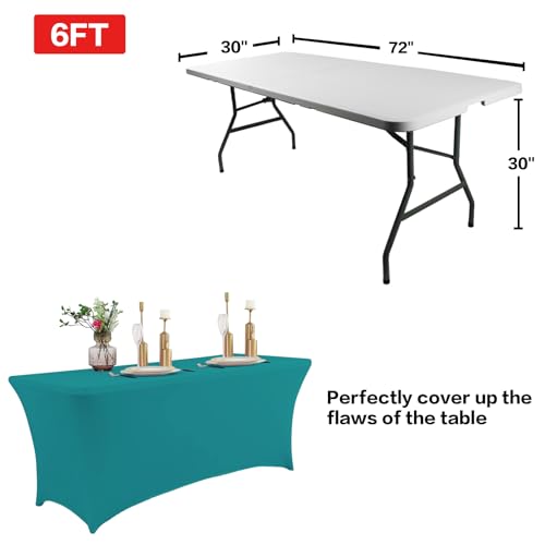 IVAPUPU 2 Pack 6FT Table Cloth for Rectangular Fitted Events Stretch Lake Blue Table Covers Washable Cover Spandex Tablecloth Protector for Party, Wedding, Cocktail, Banquet, Festival - Image 3