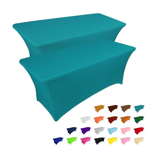 IVAPUPU 2 Pack 6FT Table Cloth for Rectangular Fitted Events Stretch Lake Blue Table Covers Washable Cover Spandex Tablecloth Protector for Party, Wedding, Cocktail, Banquet, Festival - Image 1