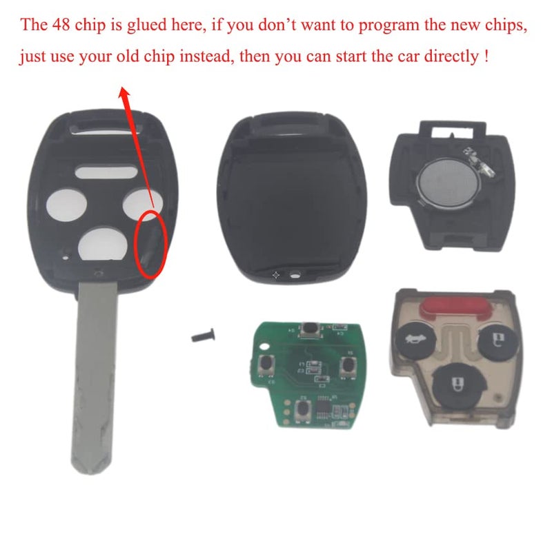 ZPZPHOM Ignition Switch Door Lock Cylinder Fuel Cap Steering Starter Switch Housing, Immobilizer Keys Transponder 48 Chips with Panic, Complete Lock Set for Honda Accord 2003 2004 2005 ZPZPHOM - Image 5