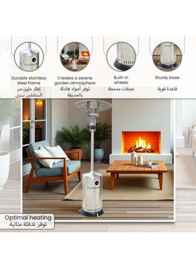 Oripower Stainless Steel Bullet Patio Gas Heater with Wheels Silver 78 x 38 x 75 cm H1107 - Image 3
