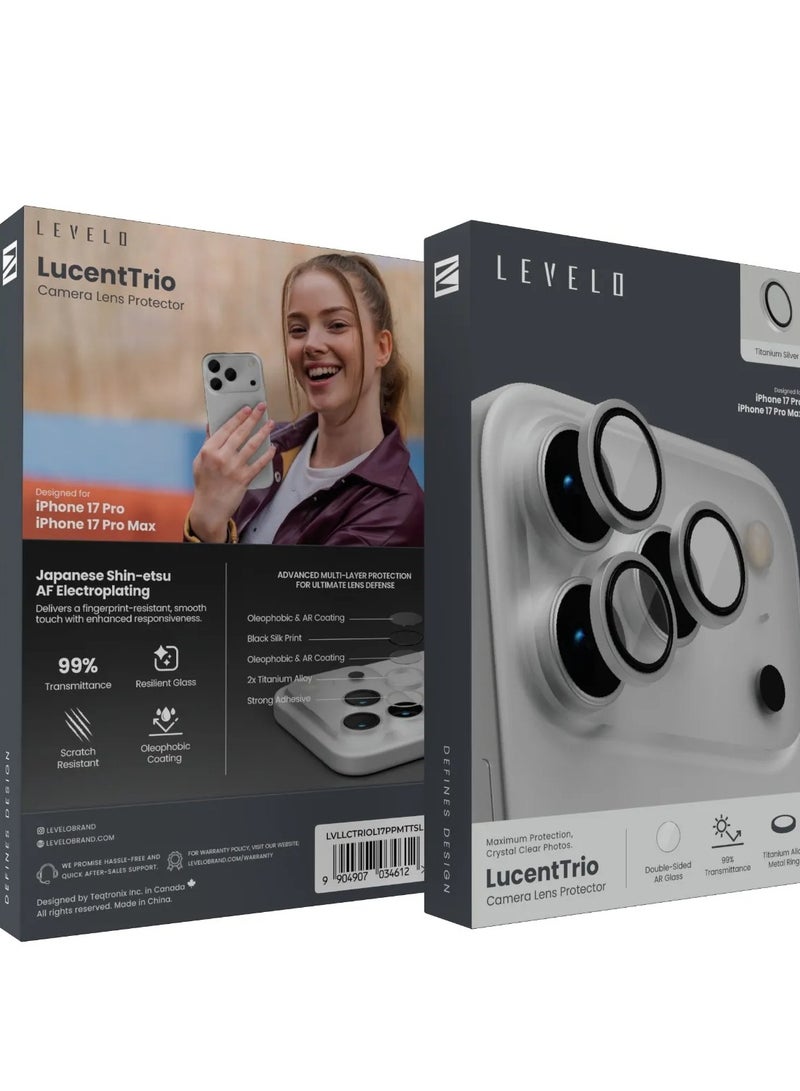 LEVELO iPhone 17 Pro / 17 Pro Max Lens Protector / Scratch Resistant / Lucent Duo Lens Protector With 99% Transmittance / Lens Protector with 2x Titanium Alloy - Titanium Silver - Image 5