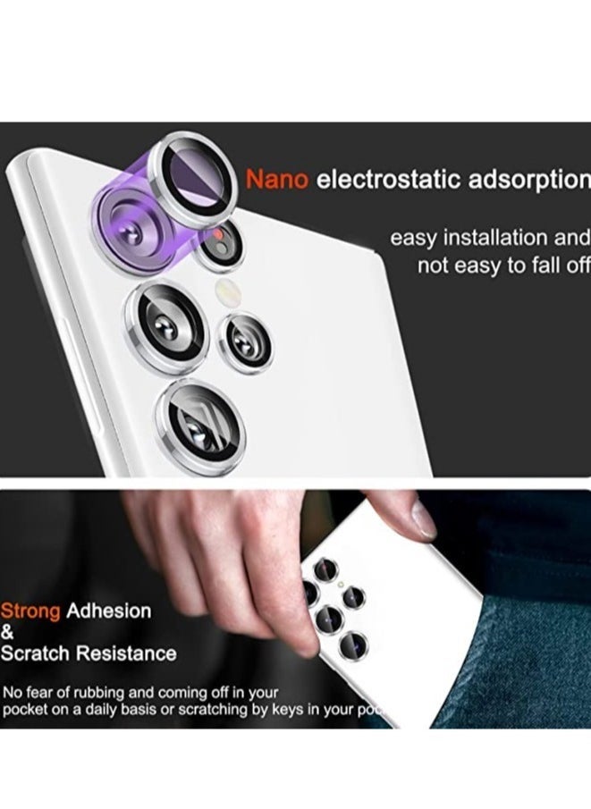 vesus Samsung Galaxy S23 Ultra Camera Lens Protector Accessories Cover Camera Screen Protector Tempered Glass for Samsung Galaxy S23 Ultra Aluminum Edge Metal Case Friendly, Silver - Image 2