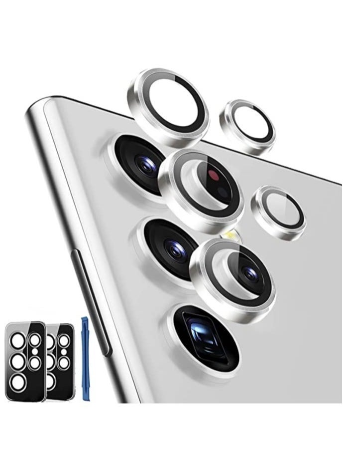 vesus Samsung Galaxy S23 Ultra Camera Lens Protector Accessories Cover Camera Screen Protector Tempered Glass for Samsung Galaxy S23 Ultra Aluminum Edge Metal Case Friendly, Silver - Image 1