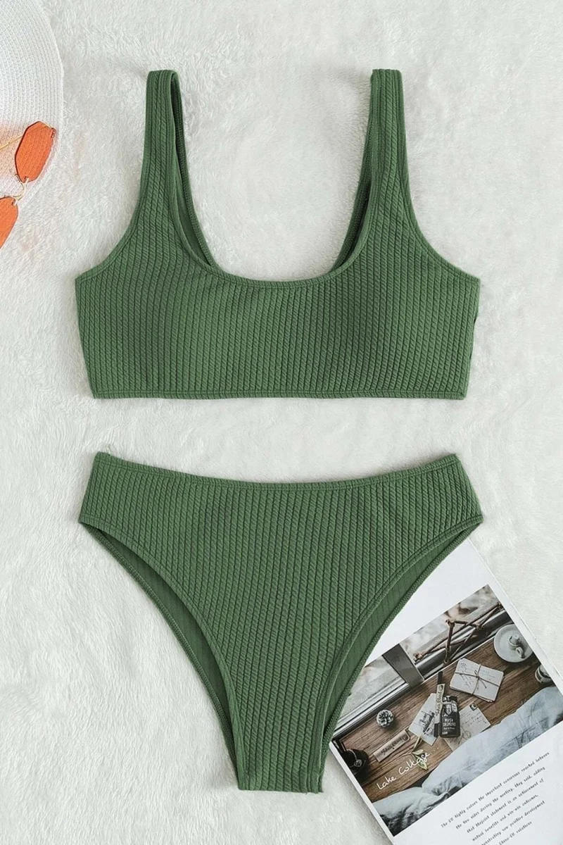 Angelsin Special Twill High Waist Tankini Bikini Set
