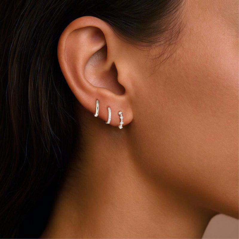 KICKGY Silver Huggie Earrings for Women Trendy,Dainty Sterling Silver CZ Earring Set Small Huggie Hoop cartilage Earring Stack for Women Simple Cute Hypoallergenic Earrings Waterproof Jewelry Gifts - Image 2