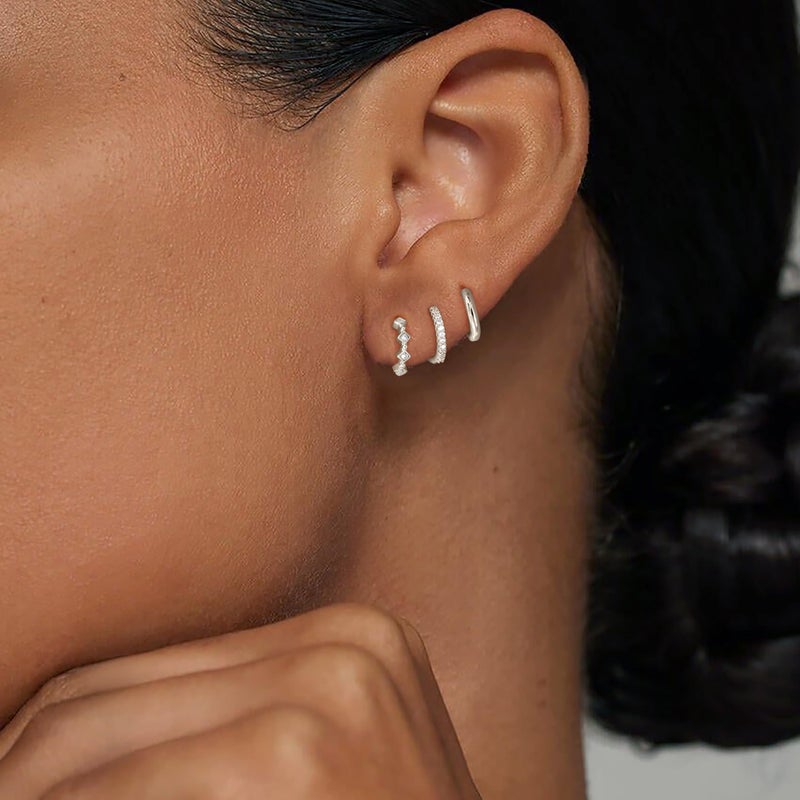 KICKGY Silver Huggie Earrings for Women Trendy,Dainty Sterling Silver CZ Earring Set Small Huggie Hoop cartilage Earring Stack for Women Simple Cute Hypoallergenic Earrings Waterproof Jewelry Gifts - Image 4