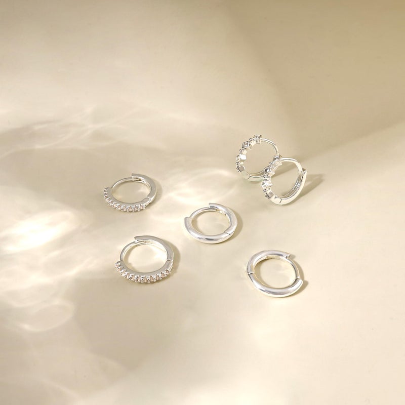 KICKGY Silver Huggie Earrings for Women Trendy,Dainty Sterling Silver CZ Earring Set Small Huggie Hoop cartilage Earring Stack for Women Simple Cute Hypoallergenic Earrings Waterproof Jewelry Gifts - Image 5