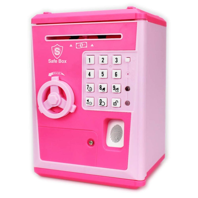 LIKE Toy Piggy Bank Safe Box Fingerprint ATM Bank ATM Machine Money Coin Savings Bank for Kids PinkPink