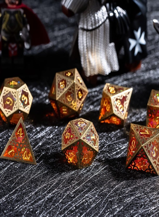 Cusdie 7-Piece Metal Frame Sharp Edges DND Dice Set with Metal Frame- Perfect for Tabletop RPGs Board Games Gifting and Collecting(Red and Yellow) - Image 4