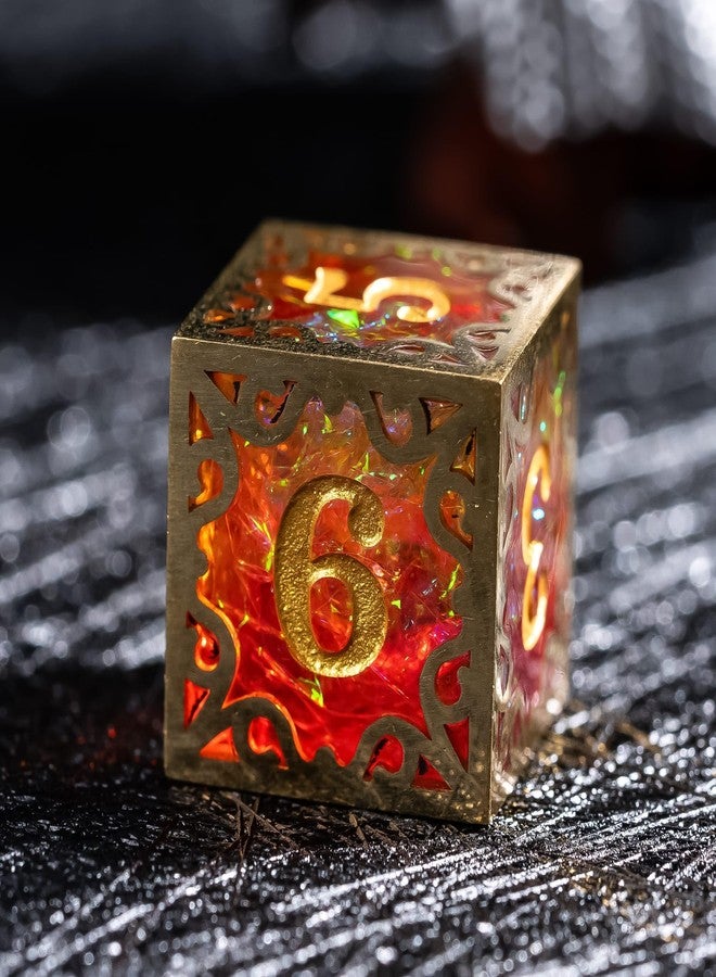 Cusdie 7-Piece Metal Frame Sharp Edges DND Dice Set with Metal Frame- Perfect for Tabletop RPGs Board Games Gifting and Collecting(Red and Yellow) - Image 2
