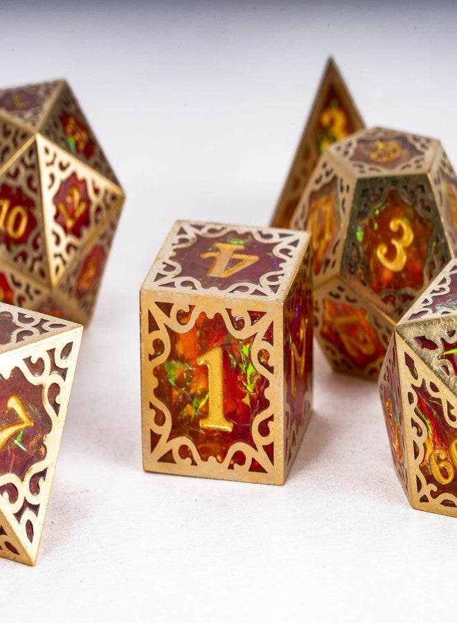 Cusdie 7-Piece Metal Frame Sharp Edges DND Dice Set with Metal Frame- Perfect for Tabletop RPGs Board Games Gifting and Collecting(Red and Yellow) - Image 3