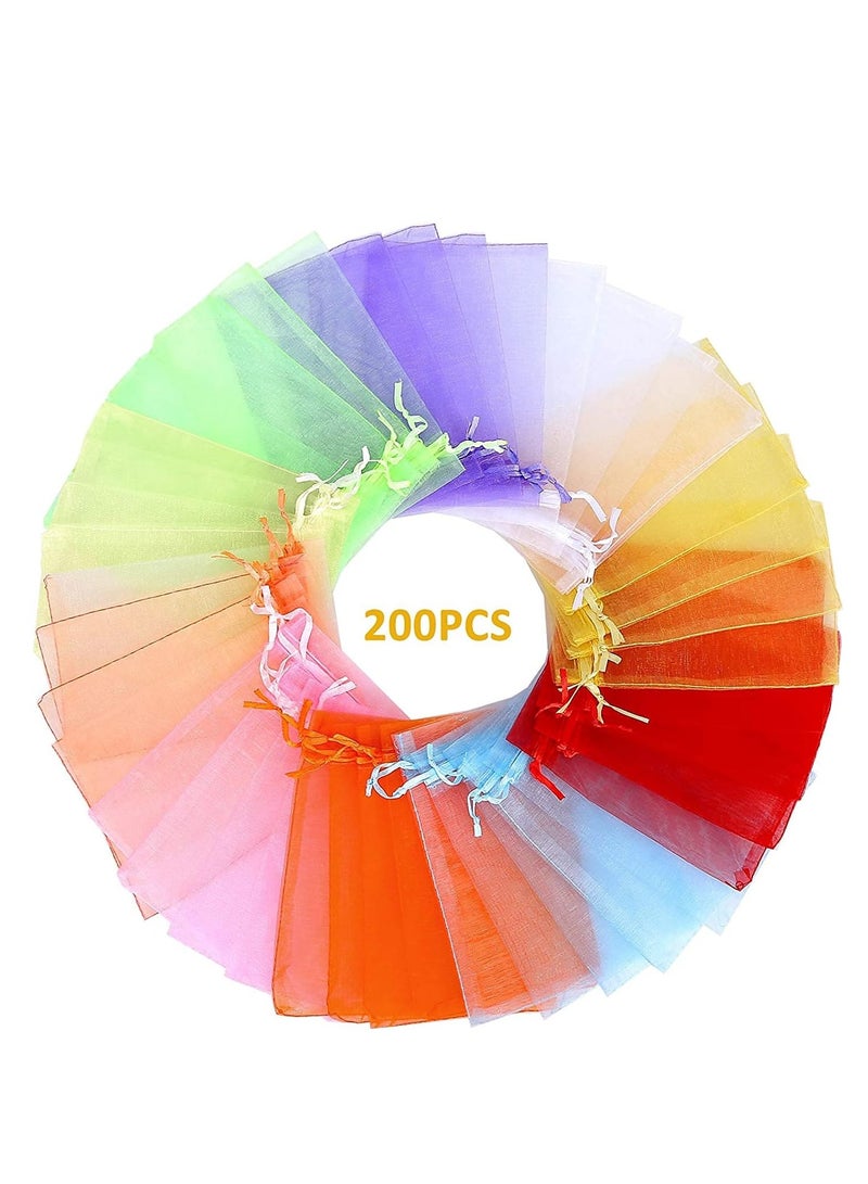 SYOSI 10 Color Yarn Bag KASTWAVE Sheer Gift Bag, Wedding with Drawstring, 4X6 Inch Jewelry Party Festive Goodie (200 Pieces) - Image 1