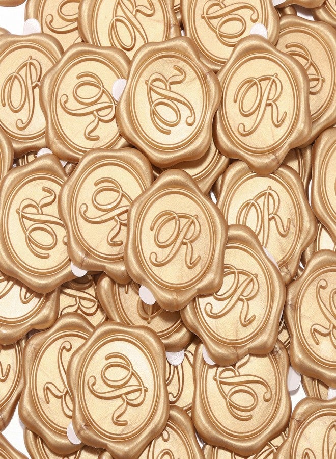 Yoption Wax Seal Stickers, 50 Pcs Metallic Light Gold Self- Adhesive Initial Alphabet R Envelope Seal Stickers, Perfect for Wedding Christmas Birthday Party Gift Wrapping - Image 3