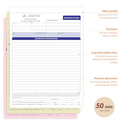 Harfesto Large Contractor Invoice Book, Invoice Receipt Book for Small Business, 3 Part Carbonless Work Order Estimate Forms, 8x11 in, 200 Sets (4 Books) - Image 3