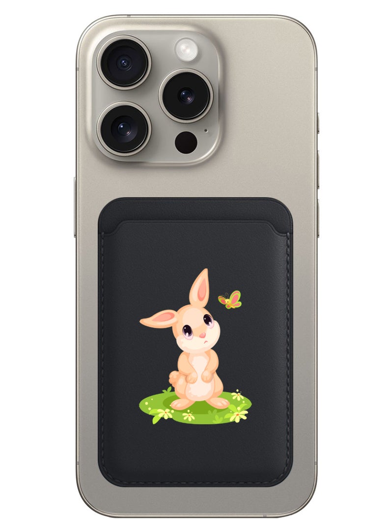 Theodor Magnetic Wallet, Compatible with MagSafe Wallet, for iPhone Wallet, for iPhone 16/15/14/13/12 Series, Not for iPhone 13/12 mini, 3 Card Holder, Vegan Leather, Black - sad rabbit - Image 1