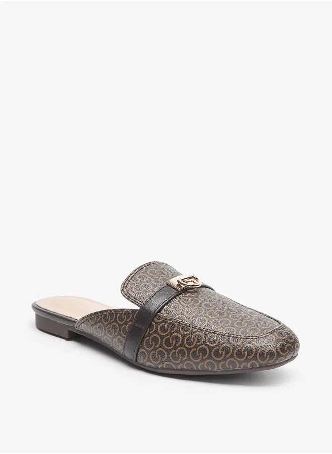 سيليست Women's Monogram Print Slip-On Mules with Metal Accent