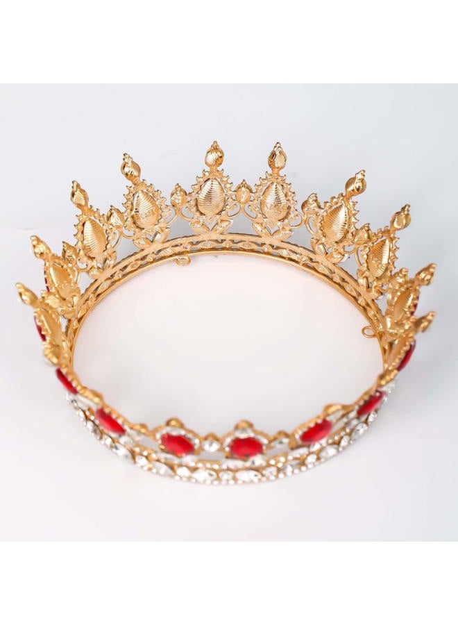FORSEVEN Queen Crown Rhinestone Wedding Crowns and Tiaras for Women Costume Party Hair Accessories Princess Birthday Crown Crystal Bridal Crown (Gold+Red) - Image 4