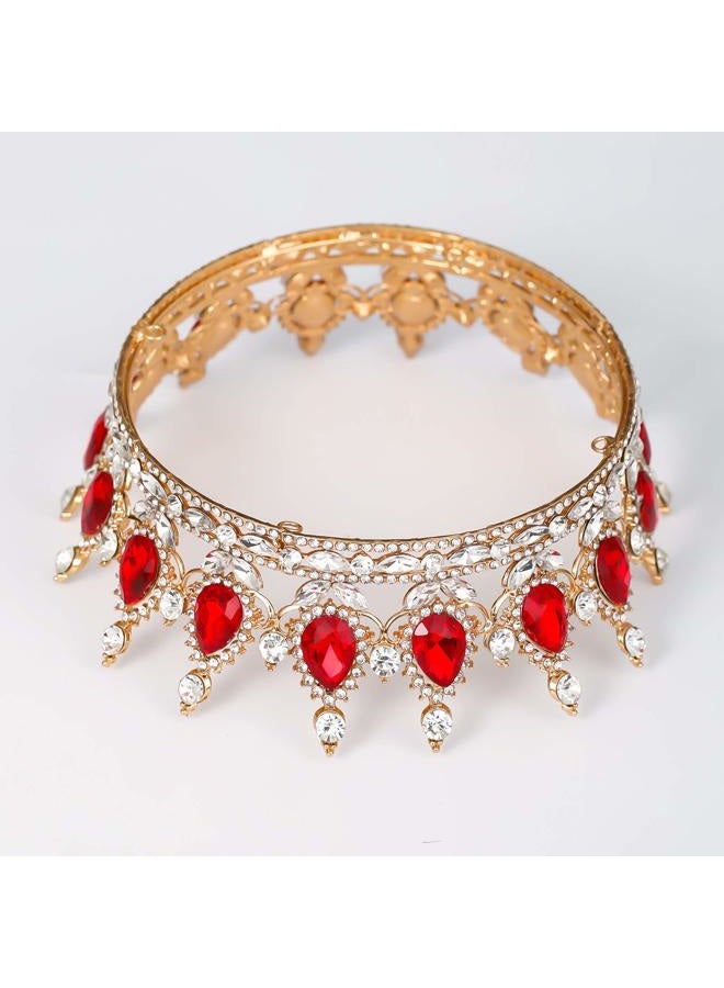 FORSEVEN Queen Crown Rhinestone Wedding Crowns and Tiaras for Women Costume Party Hair Accessories Princess Birthday Crown Crystal Bridal Crown (Gold+Red) - Image 5