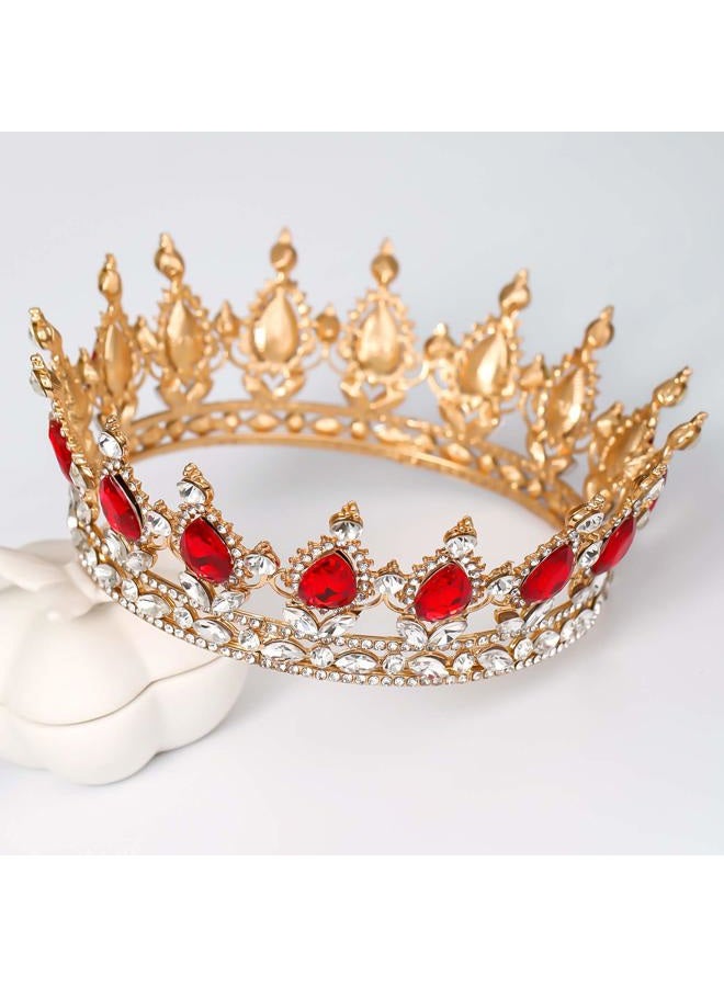 FORSEVEN Queen Crown Rhinestone Wedding Crowns and Tiaras for Women Costume Party Hair Accessories Princess Birthday Crown Crystal Bridal Crown (Gold+Red) - Image 3