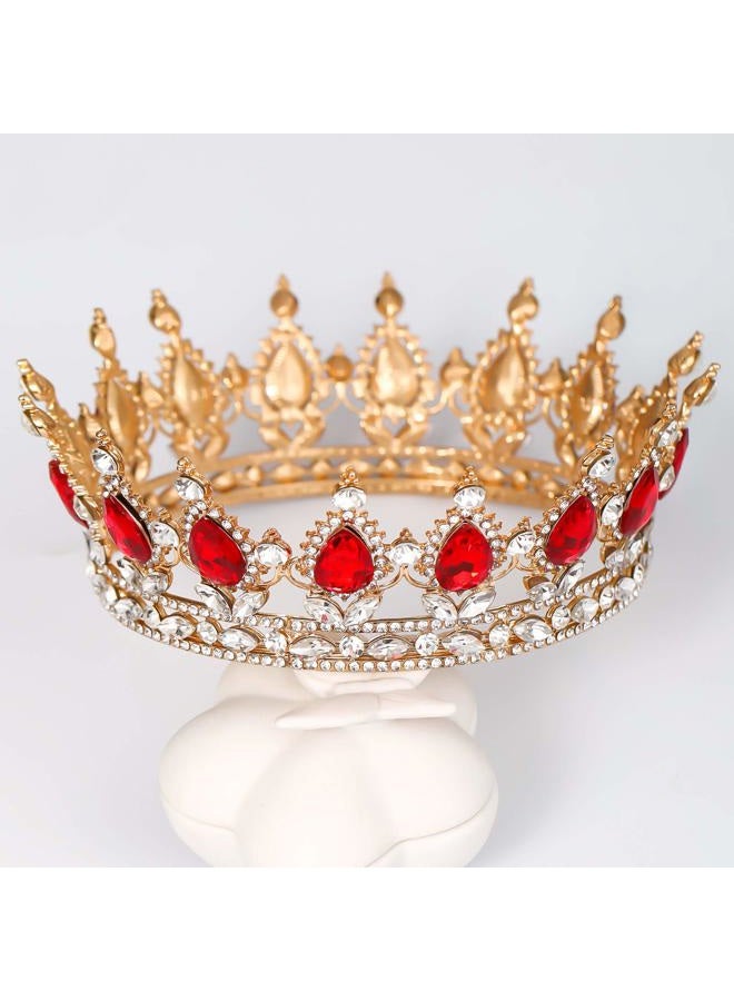 FORSEVEN Queen Crown Rhinestone Wedding Crowns and Tiaras for Women Costume Party Hair Accessories Princess Birthday Crown Crystal Bridal Crown (Gold+Red) - Image 2