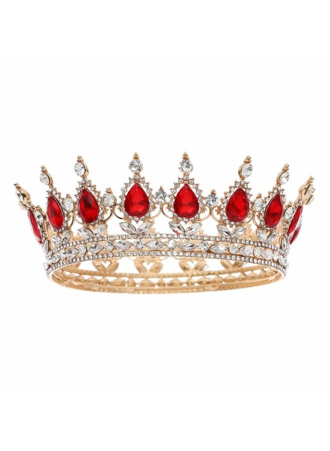 FORSEVEN Queen Crown Rhinestone Wedding Crowns and Tiaras for Women Costume Party Hair Accessories Princess Birthday Crown Crystal Bridal Crown (Gold+Red) - Image 1