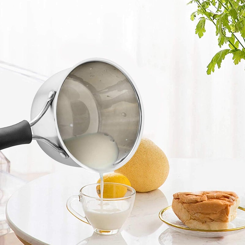 Grofly Stainless Steel Sauce Pan with Lid Coffee Milk Cooking Saucepan Pots Milk Pan Cookware Professional with Long Handle Milk panTea panSauce panMilk Soup Pan for Home Kitchen Restaurant - Image 5