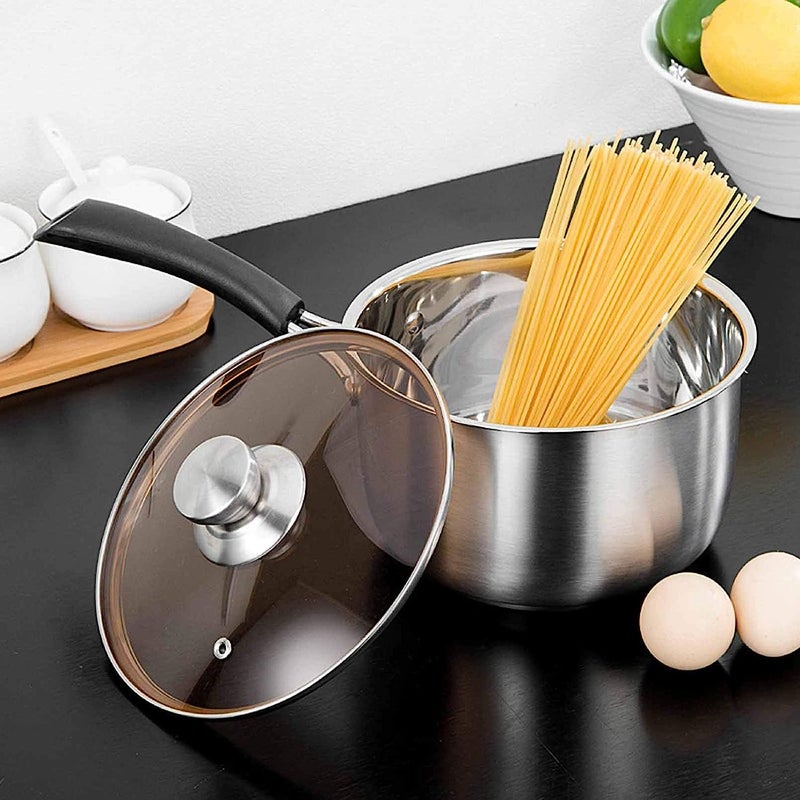 Grofly Stainless Steel Sauce Pan with Lid Coffee Milk Cooking Saucepan Pots Milk Pan Cookware Professional with Long Handle Milk panTea panSauce panMilk Soup Pan for Home Kitchen Restaurant - Image 3