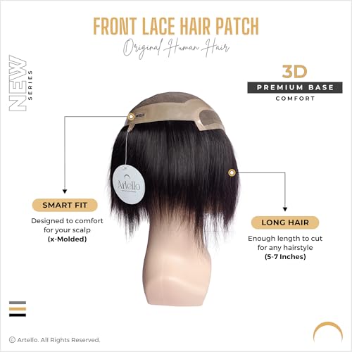 Artello® FRONT LACE Smart Hair Patch for Men, Smooth Frontline Hair Wig in 100% Natural Human Hair, Frontal Hairline for Real Looks, 3D Premium Base (Colour: Natural Black) (8x6) - Image 2