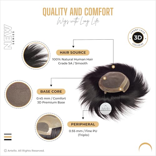 Artello® FRONT LACE Smart Hair Patch for Men, Smooth Frontline Hair Wig in 100% Natural Human Hair, Frontal Hairline for Real Looks, 3D Premium Base (Colour: Natural Black) (8x6) - Image 4