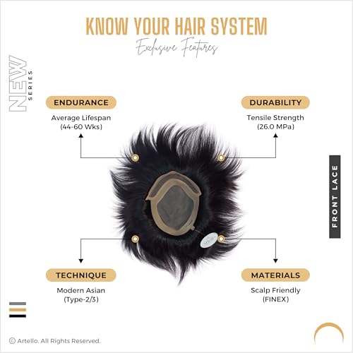 Artello® FRONT LACE Smart Hair Patch for Men, Smooth Frontline Hair Wig in 100% Natural Human Hair, Frontal Hairline for Real Looks, 3D Premium Base (Colour: Natural Black) (8x6) - Image 5