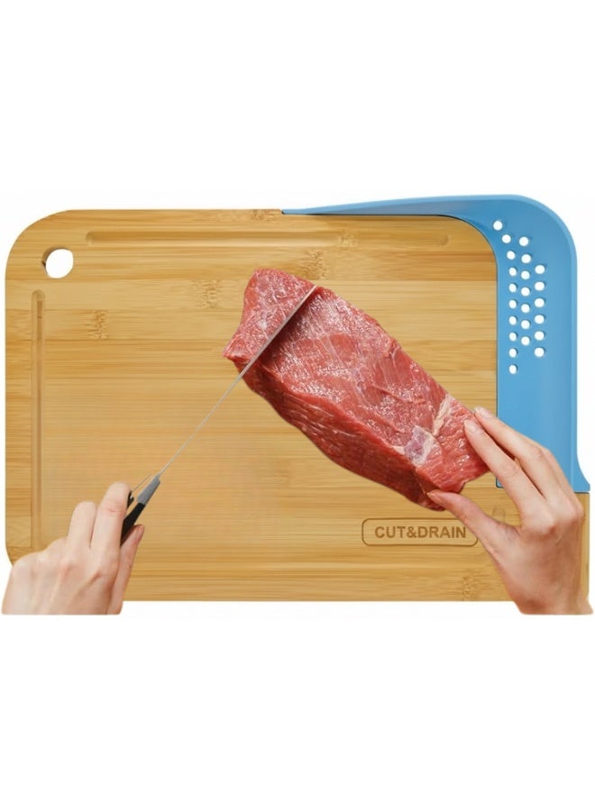 Bamboo Cutting Board with Integrated ABS Colander – Durable Kitchen Chopping Board for Vegetables, Fruits & Meat – Multi-Functional Cut & Drain Board for Easy Washing and Food Prep – Ideal Charcuterie and Kitchen Gift, 39x26x4.2 cm - Image 3