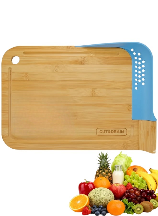 Bamboo Cutting Board with Integrated ABS Colander – Durable Kitchen Chopping Board for Vegetables, Fruits & Meat – Multi-Functional Cut & Drain Board for Easy Washing and Food Prep – Ideal Charcuterie and Kitchen Gift, 39x26x4.2 cm - Image 1