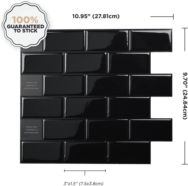 Smart Tiles Peel and Stick Backsplash - 10 Sheets of 10.95" x 9.70" - 3D Adhesive Peel and Stick Tile Backsplash for Kitchen, Bathroom, Wall Tile, Subway Nero - Image 3